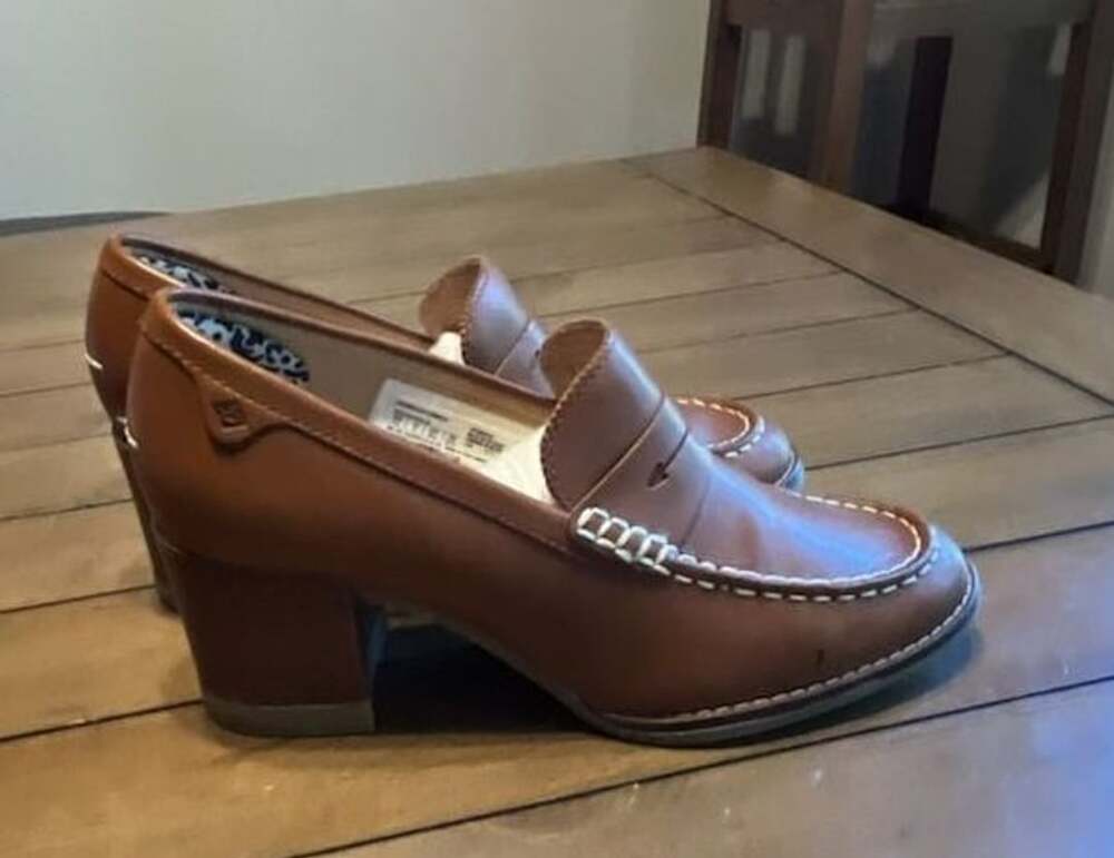 Sperry Seaport Penny Tan Leather Heeled Loafers